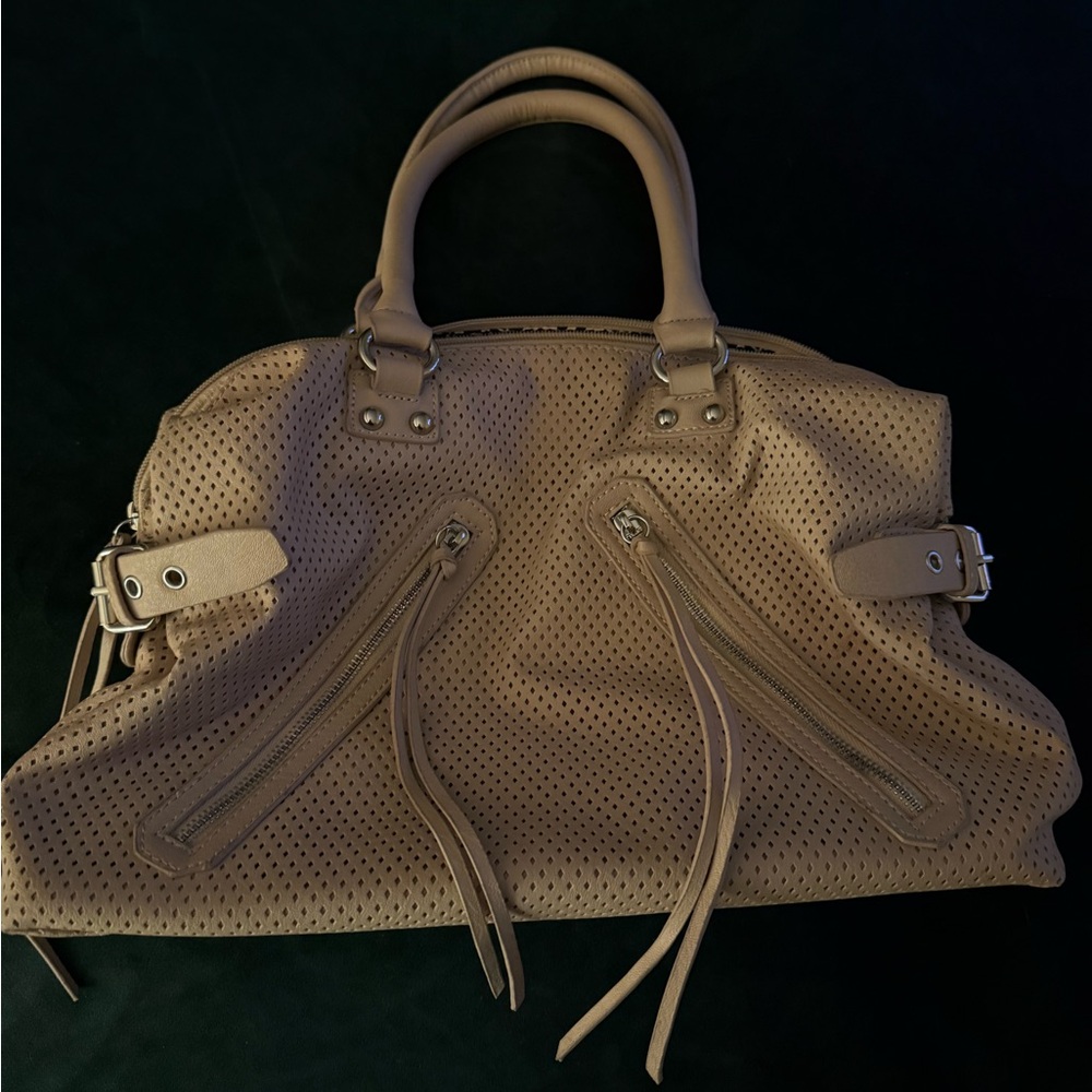 Light pink pleather moto purse